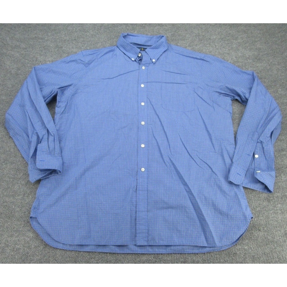 Ralph Lauren Mens Button Down Shirt Classic Fit Blue Micro Check 120s 2-Ply XXL